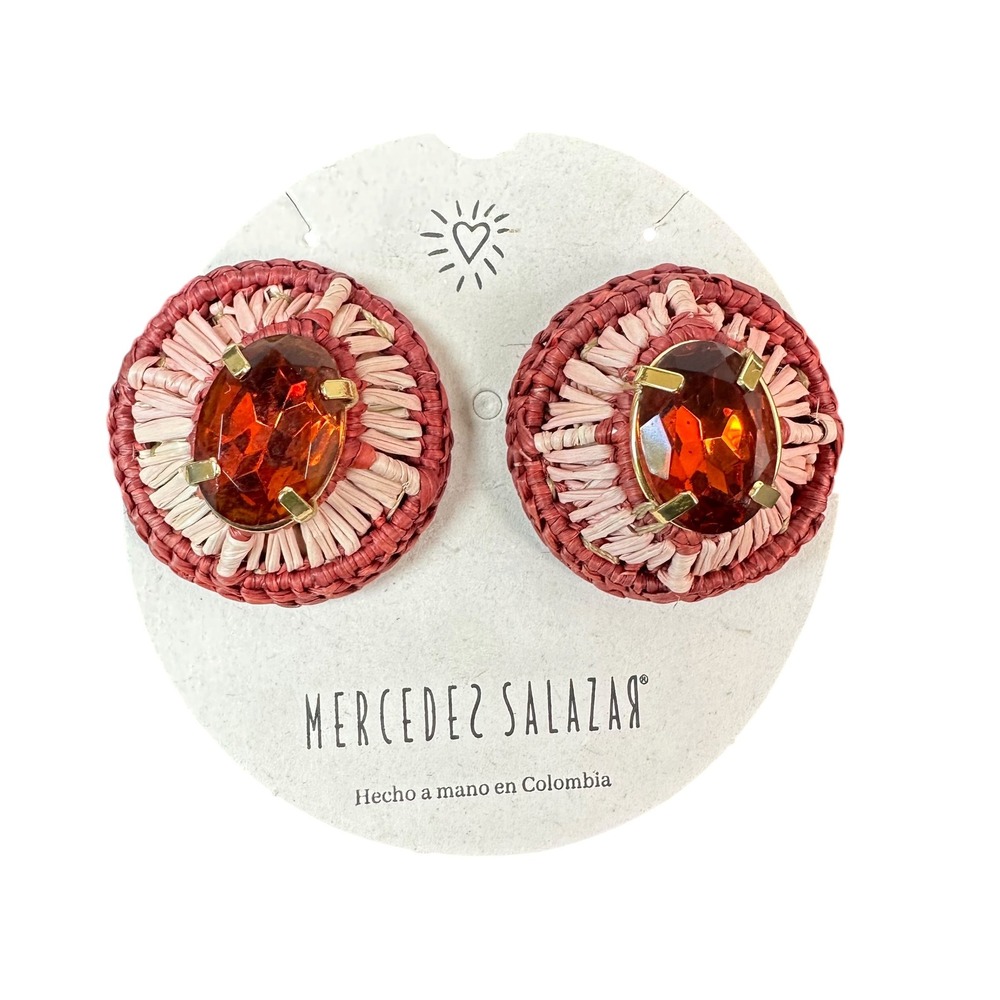 Mercedes Salazar Earrings Clip On Nebula‎ Raffia Crystal Pink Amber OS Statement